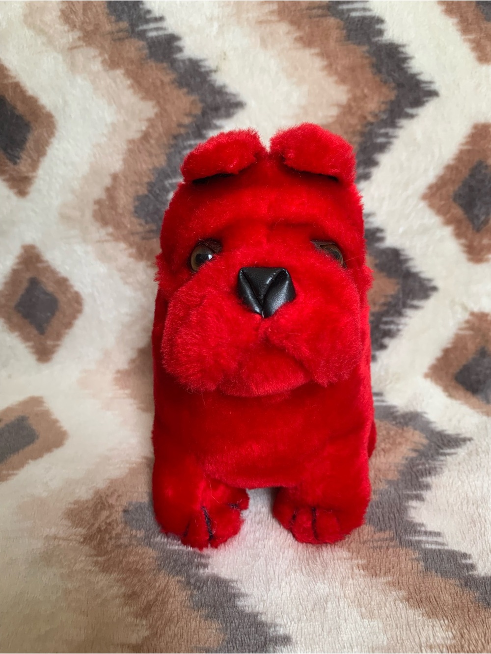 Vintage Red Bulldog 11” Shalom Toy Co Plush Stuffed Animal Dog Puppy Sitting